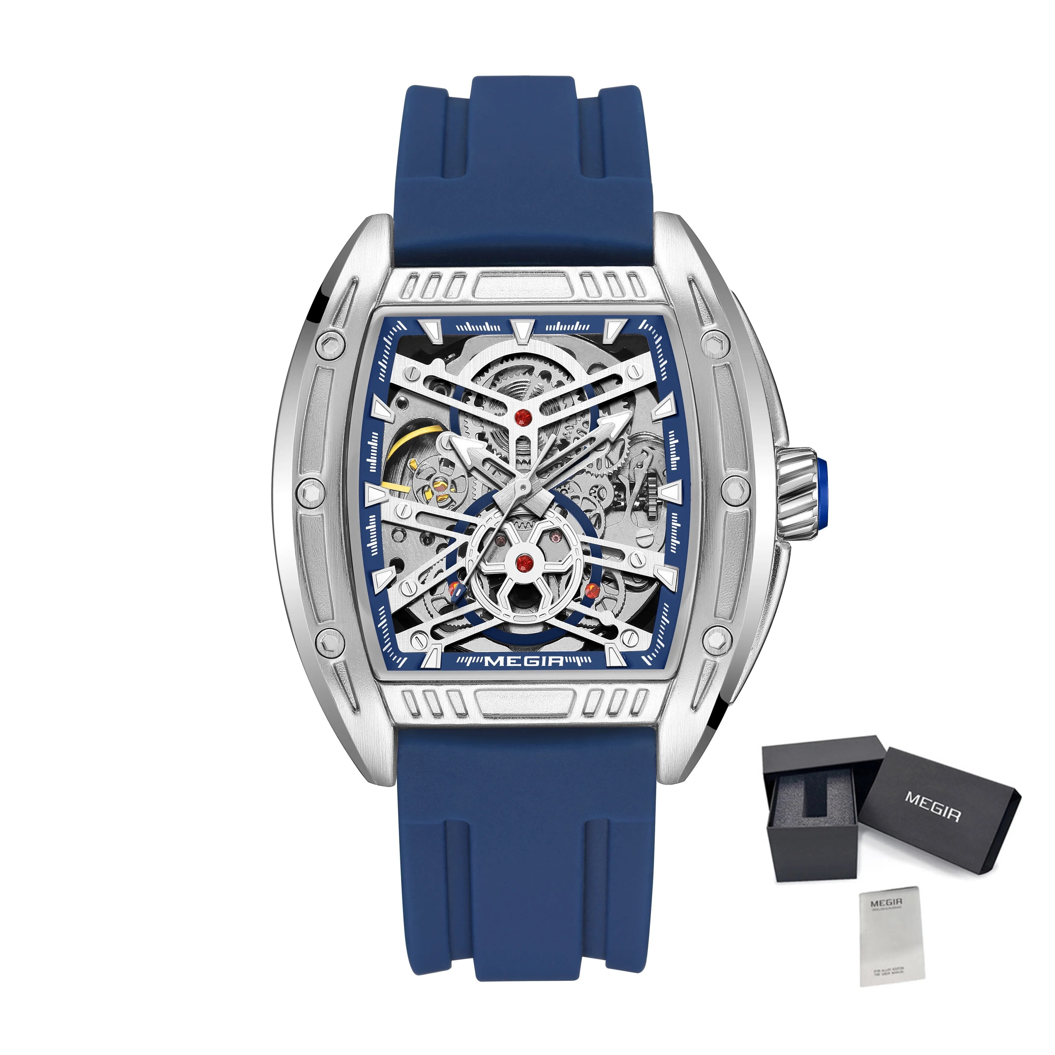 MEGIR Original Luxury Sport Watch for Men Silicone Band Automatic Mechanical Movement WristWatches Luminous Clock Reloj Hombre