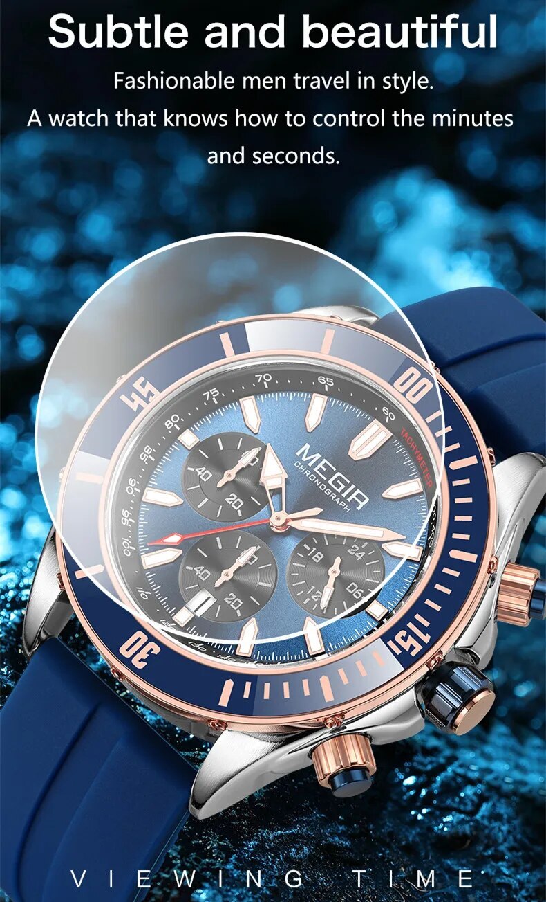 MEGIR Watch with Chronograph Men Fashion Quartz Military Waterproof Calendar Business Casual Wrist Watches Clock Montre Homme