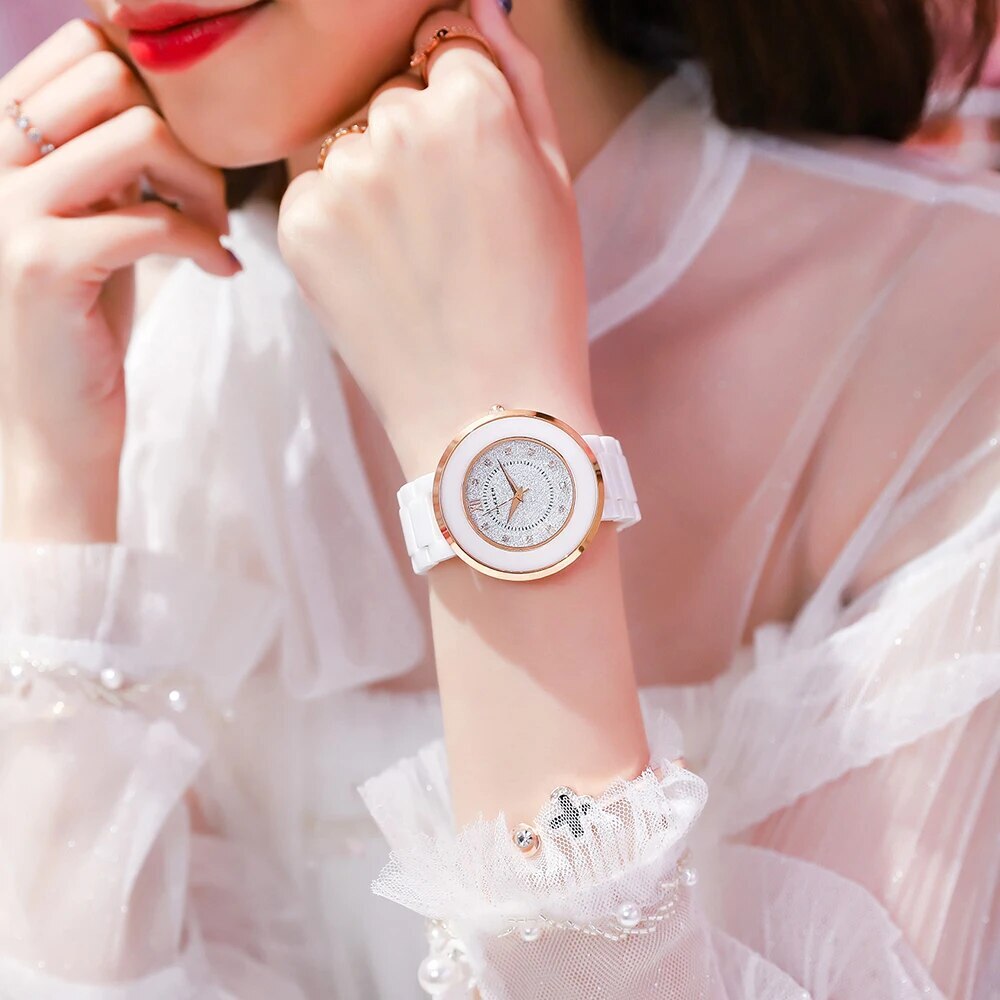 NAKZEN Women's Quartz Fashion Simple Ceramics Analogue Watch Ceramic Band 30M Waterproof Diamond Dress Watches relogio feminino