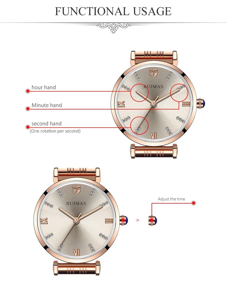 RUIMAS Women Watches Top Brand Luxury Quartz Watch Waterproof Fashion Ladies Wristwatch Stain Steel Dress Clock Reloj Mujer 536