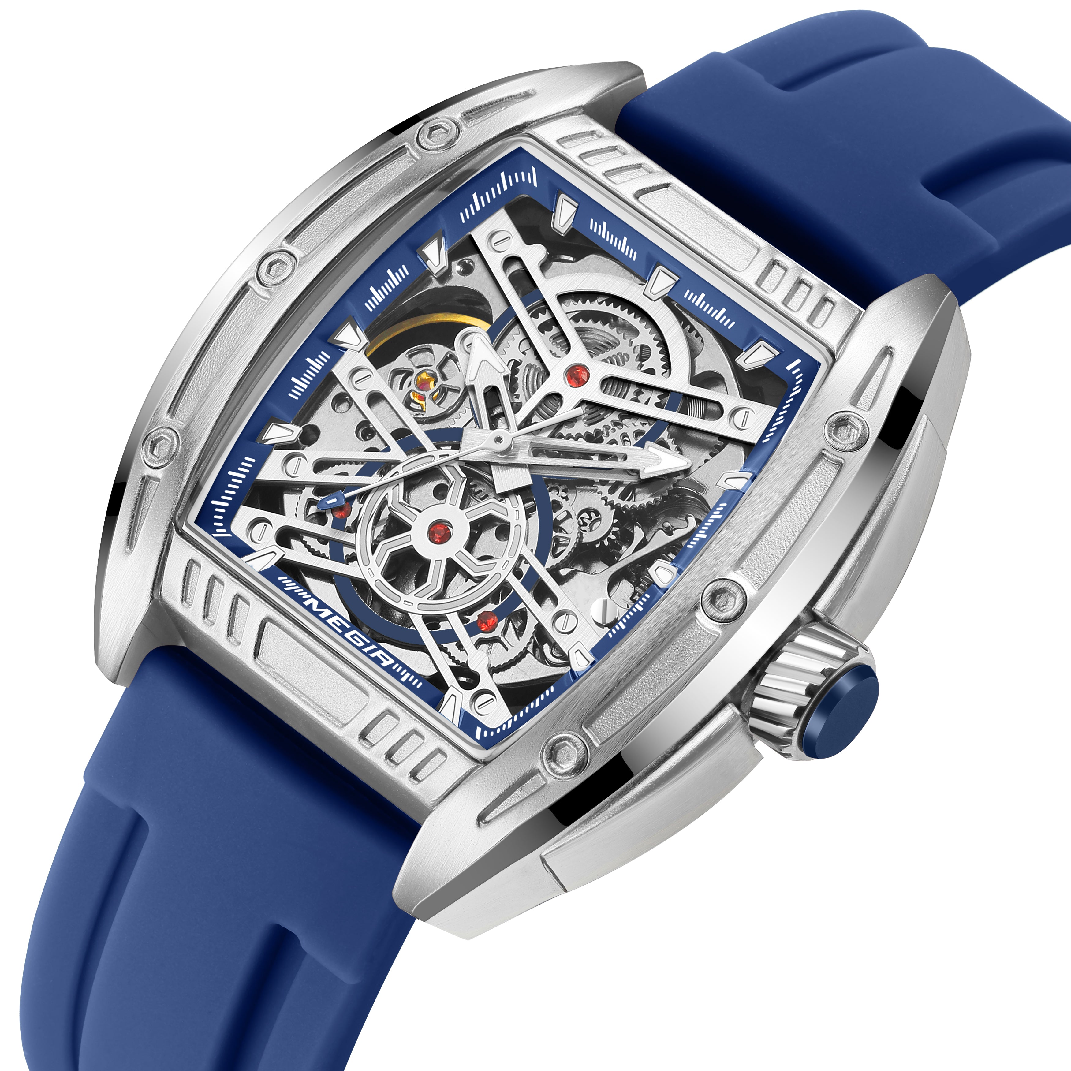 MEGIR Original Luxury Sport Watch for Men Silicone Band Automatic Mechanical Movement WristWatches Luminous Clock Reloj Hombre