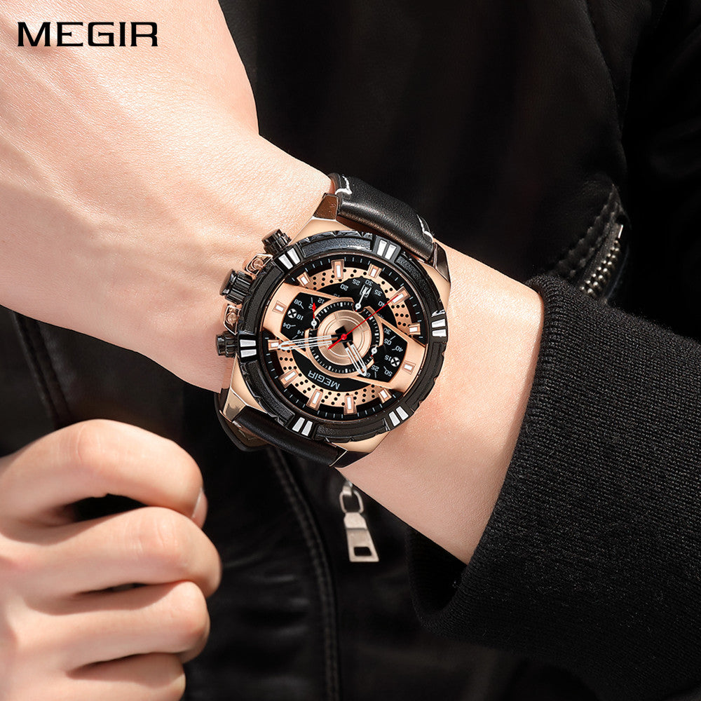 MEGIR Luxury Casual Watches for Men Fashion Leather Sports Military Wristwatch Calendar Luminous Quartz Man Clock Montre Homme