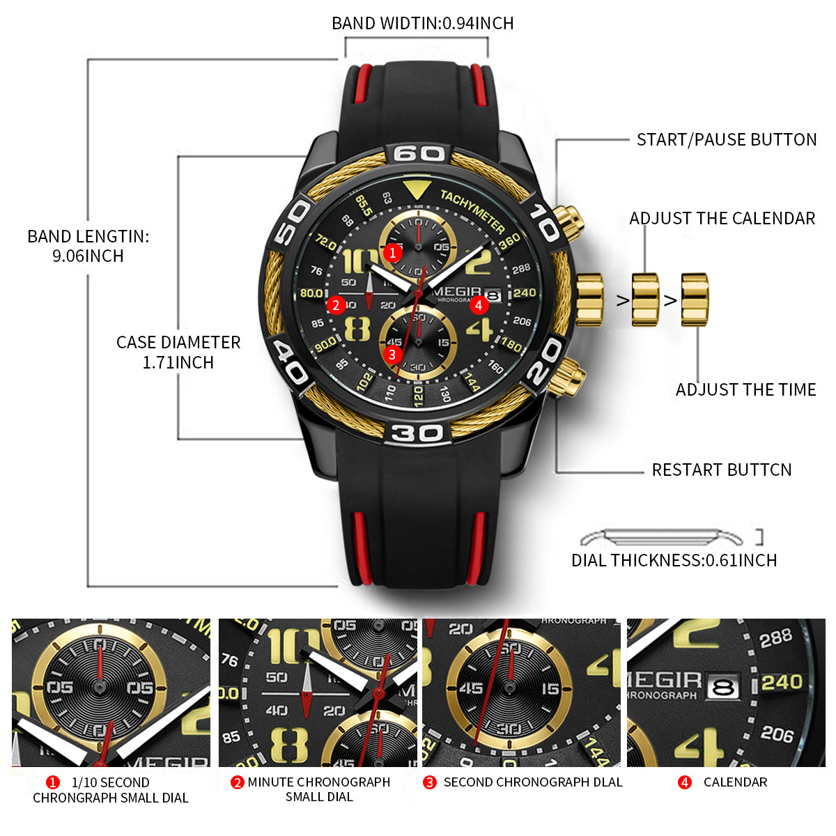 MEGIR Fashion Sports Watches for Mens Luxury Quartz Casual Wristwatch Relogio Masculino Man Chronograph Silicone Strap Clock