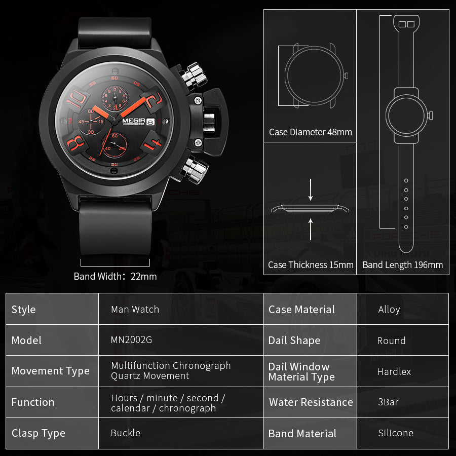 MEGIR Men Watches Luxury Fashion Sport Military Chronograph Luminous Date Quartz Wristwatch Clock Big Dial Relogio Masculino