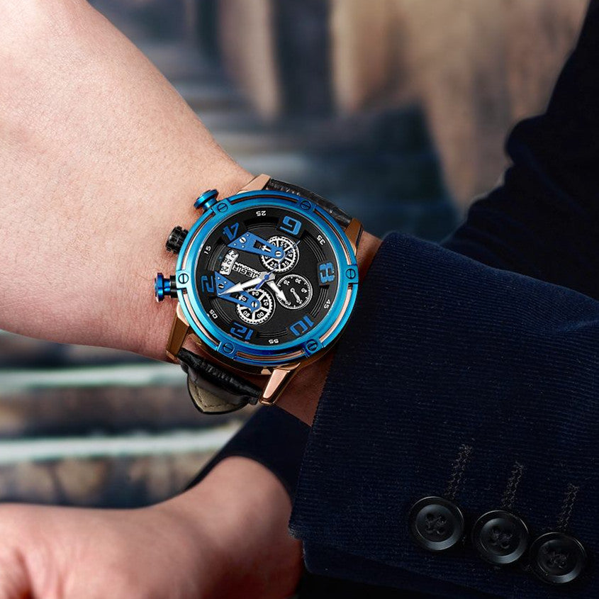 MEGIR Fashion Mens Watches Luxury Sports Watches Leather Strap Army Military Quartz Wristwatch Chronograph Male Clock 2078
