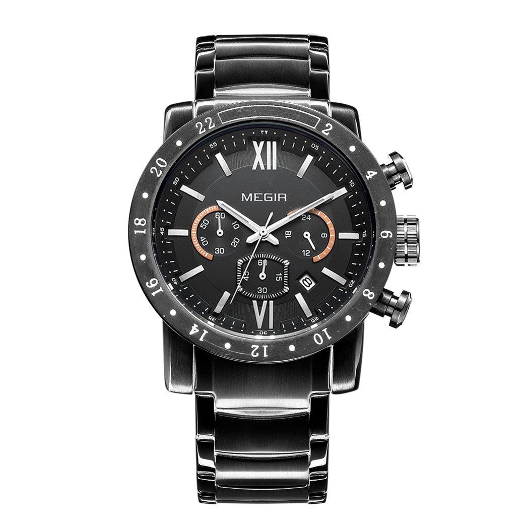 MEGIR Luxury Men's Business Watches Chronograph Waterproof Stainless Steel Quartz Watch Calendar Male Clock Reloj Hombre 3008