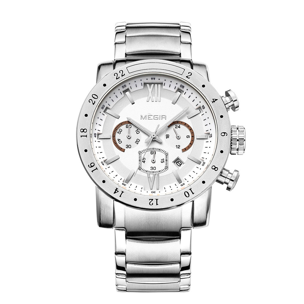 MEGIR Luxury Men's Business Watches Chronograph Waterproof Stainless Steel Quartz Watch Calendar Male Clock Reloj Hombre 3008