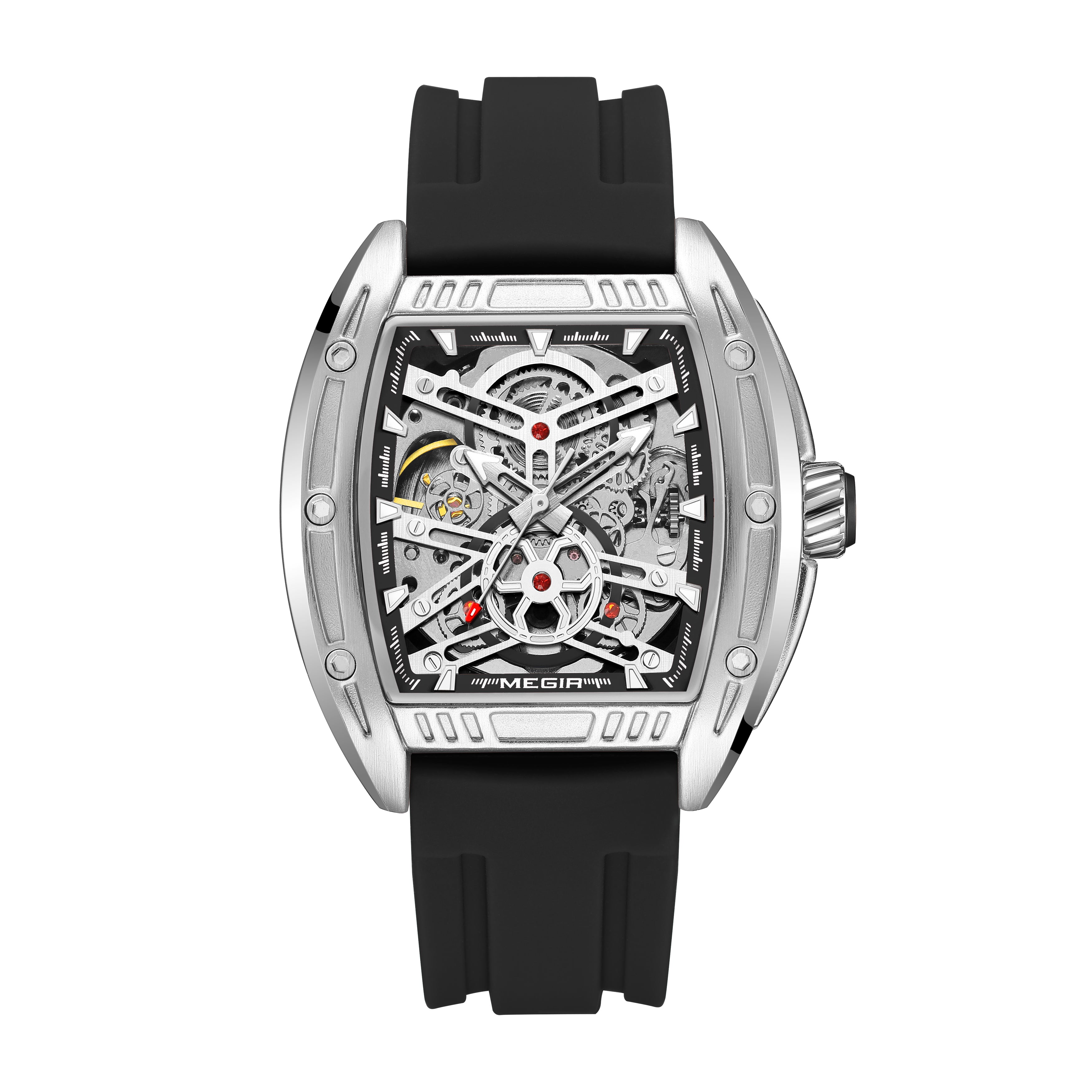 MEGIR Original Luxury Sport Watch for Men Silicone Band Automatic Mechanical Movement WristWatches Luminous Clock Reloj Hombre