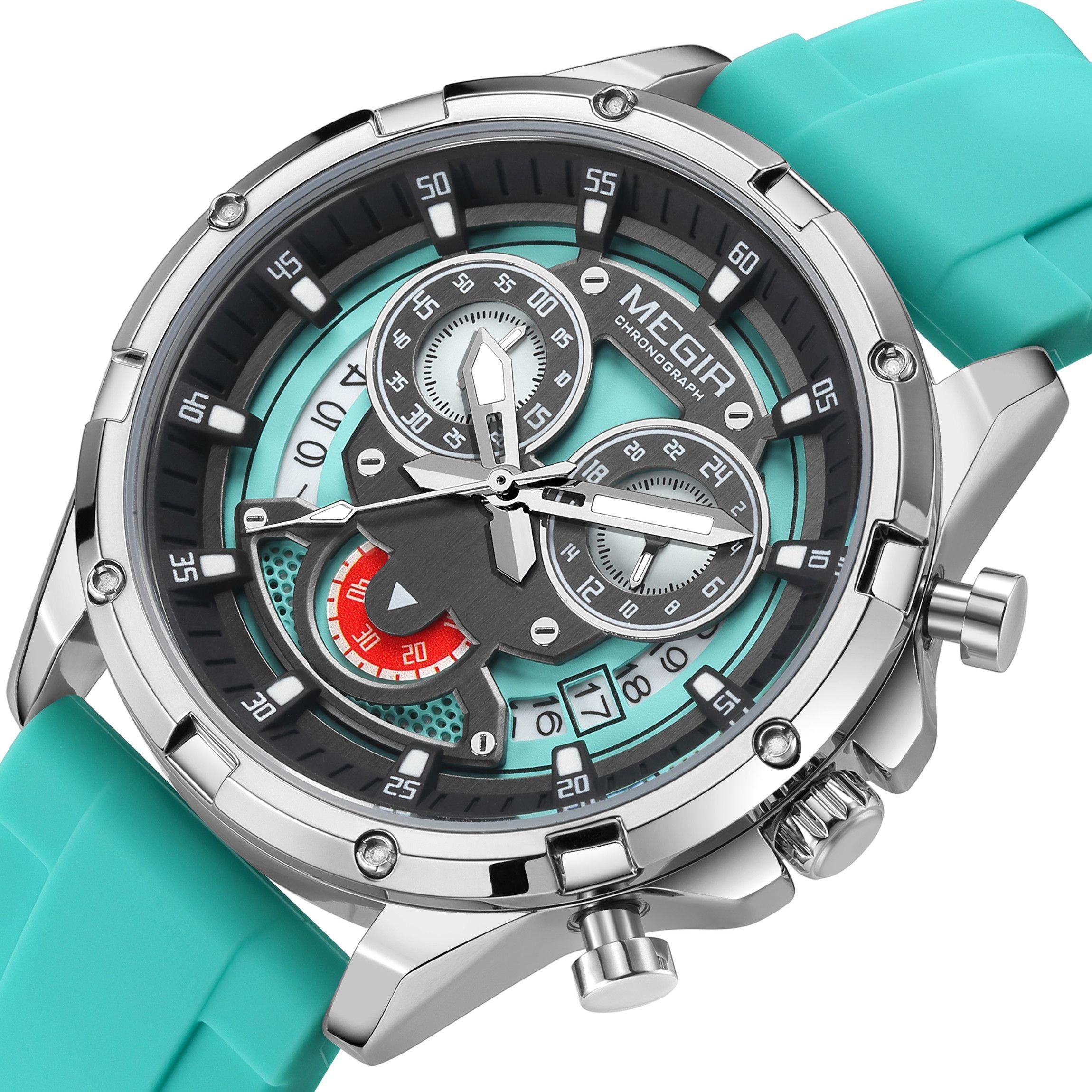 MEGIR Men's Sport Watches Silicone Strap Military Quartz Chronograph Waterproof Luminous Wristwatch 24-hour Auto Date Reloj Hombre 2248