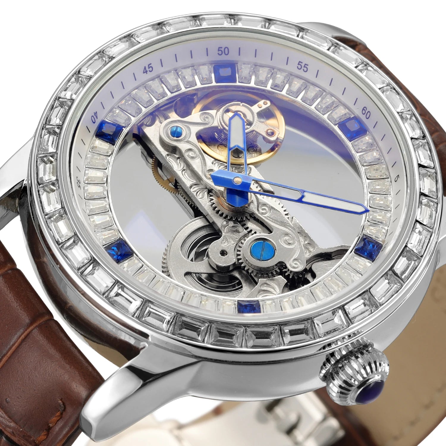 Designer Luxury Brand Sport Watch Men Leather Strap Transparent Gift OEM Logo Function Skeleton  Automatic Mechanical Watches-4