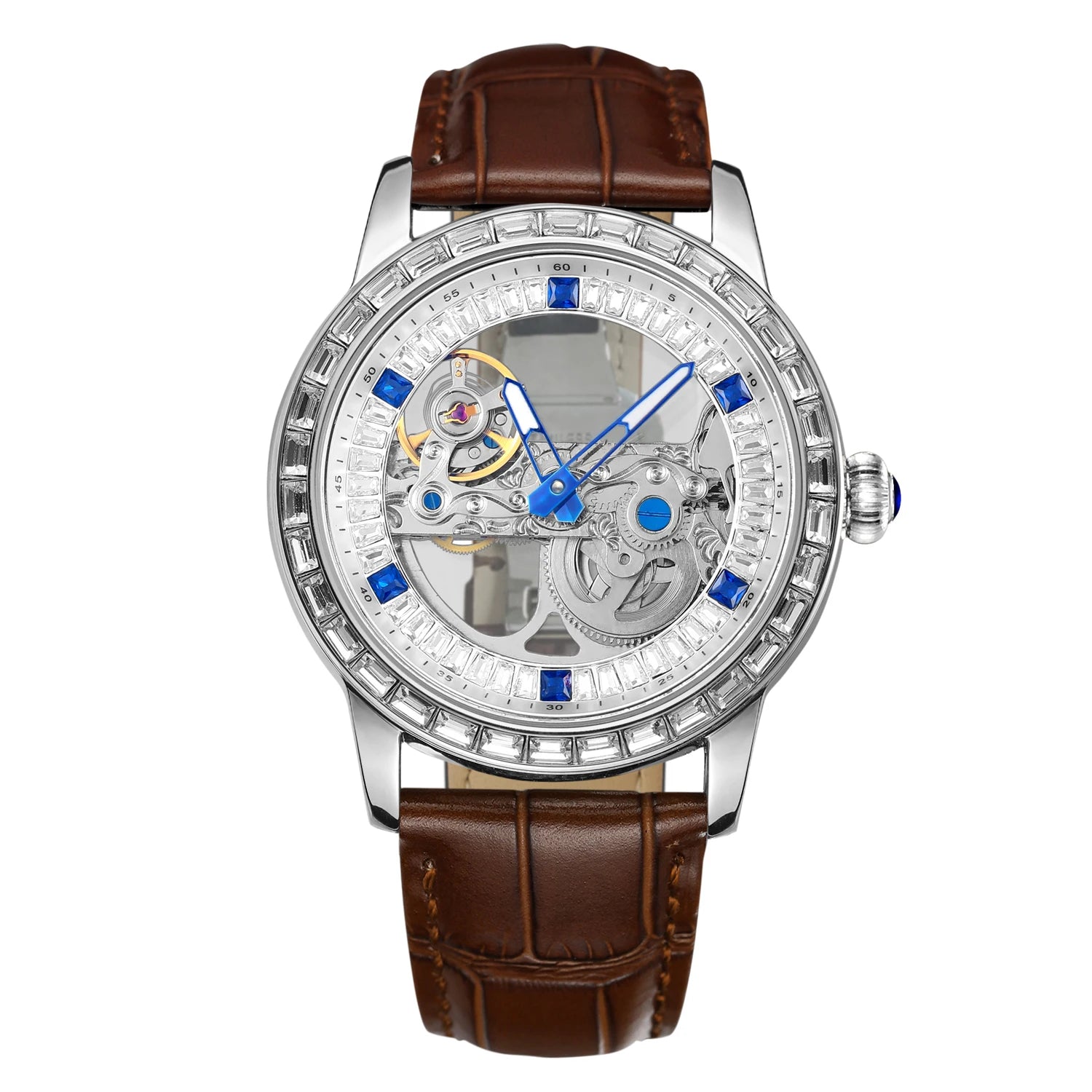 Designer Luxury Brand Sport Watch Men Leather Strap Transparent Gift OEM Logo Function Skeleton  Automatic Mechanical Watches-6