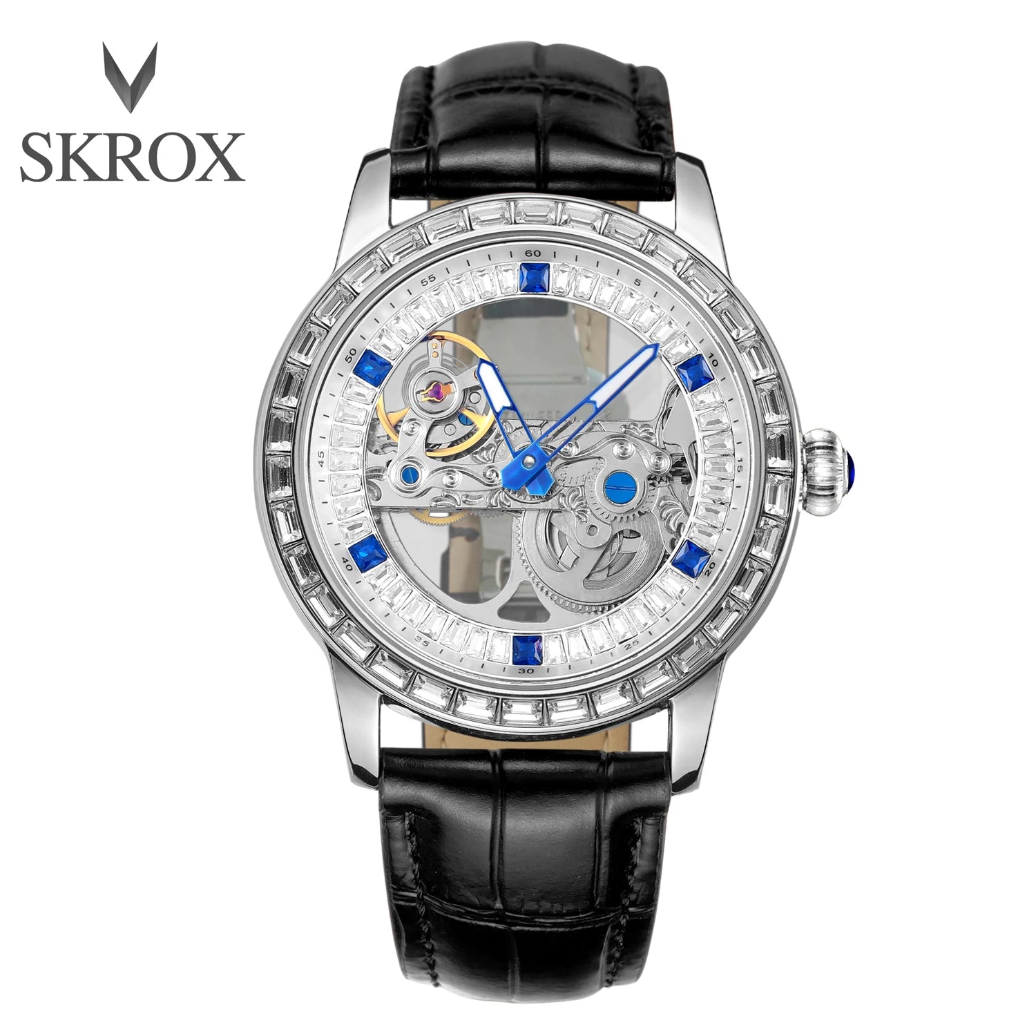 Designer Luxury Brand Sport Watch Men Leather Strap Transparent Gift OEM Logo Function Skeleton  Automatic Mechanical Watches-3