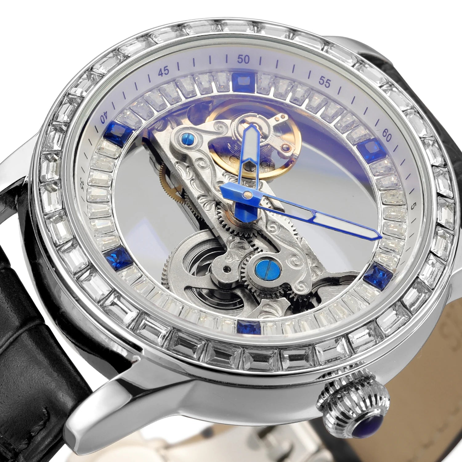 Designer Luxury Brand Sport Watch Men Leather Strap Transparent Gift OEM Logo Function Skeleton  Automatic Mechanical Watches-0