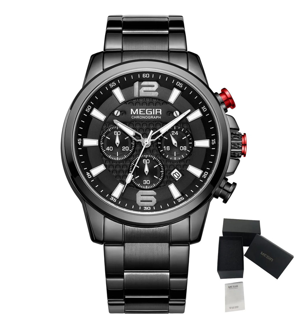 MEGIR Men's Quartz Wrist Watch Stainless Steel Band Chronograph Watches Luminous Waterproof Wristwatch Man Clock Military Watch-25
