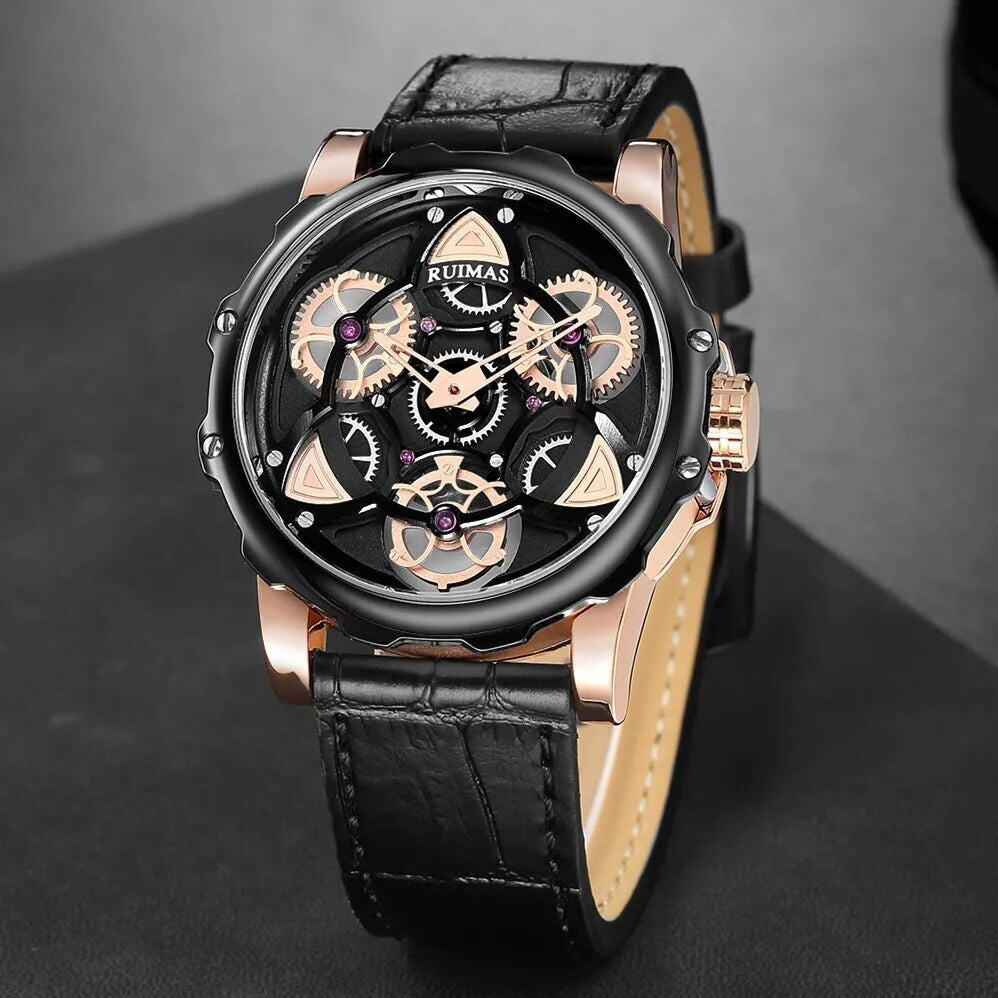 RUIMAS Relogio Masculino Fashion Leather Strap Big Dial Sports Quartz Watches for Men 3ATM Waterproof Casual WristWatch Clock-3