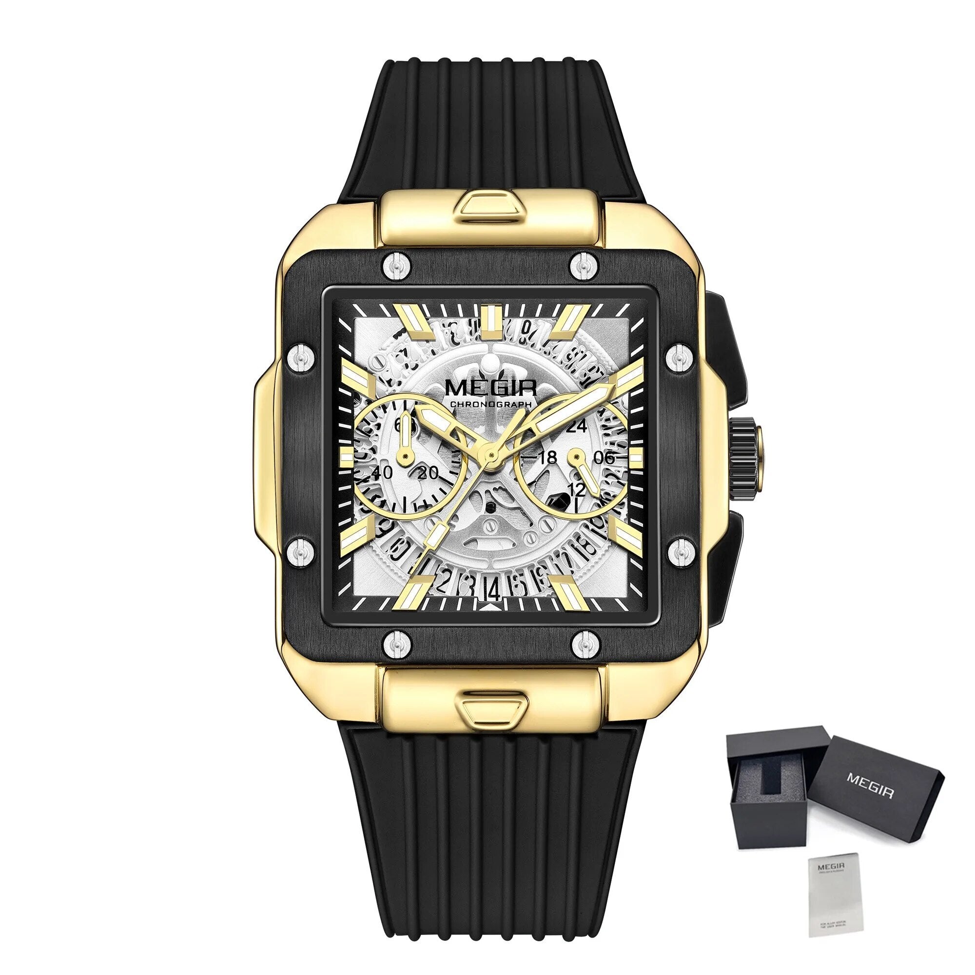 MEGIR Watch for Men Luxury Sport Quartz Wristwatch with Silicone Band Luminous Hands Date Male Chronograph Clock Reloj Hombre 2228-14