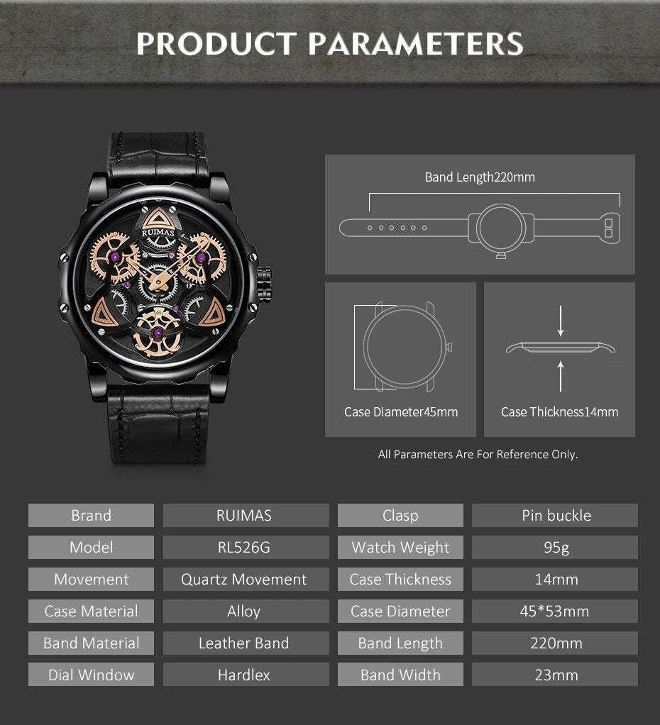 RUIMAS Relogio Masculino Fashion Leather Strap Big Dial Sports Quartz Watches for Men 3ATM Waterproof Casual WristWatch Clock-5