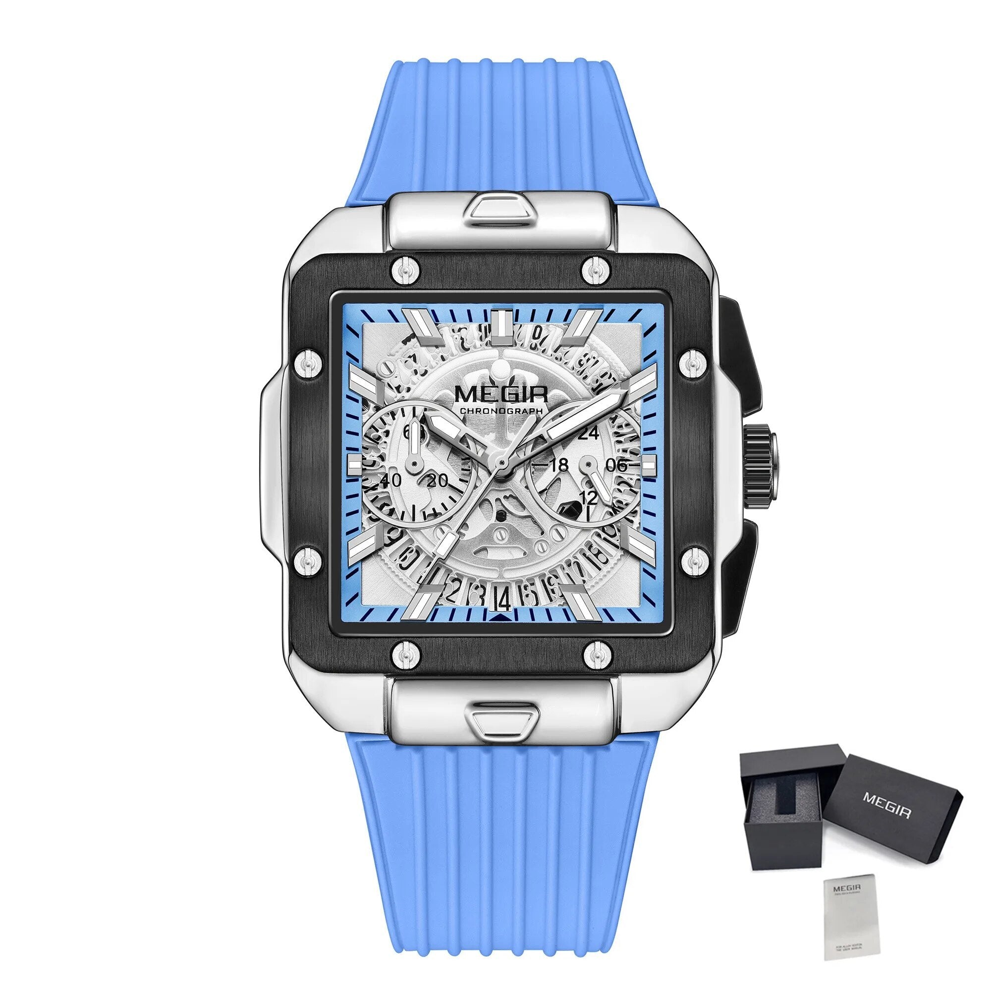 MEGIR Watch for Men Luxury Sport Quartz Wristwatch with Silicone Band Luminous Hands Date Male Chronograph Clock Reloj Hombre 2228-16