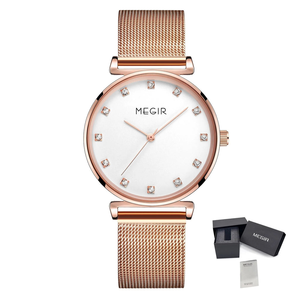 MEGIR Quartz Wristwatches Woman Bracelet Watch Ladies Stainless Steel Mesh Fashion Luxury Waterproof Watches Female Dress Clock
