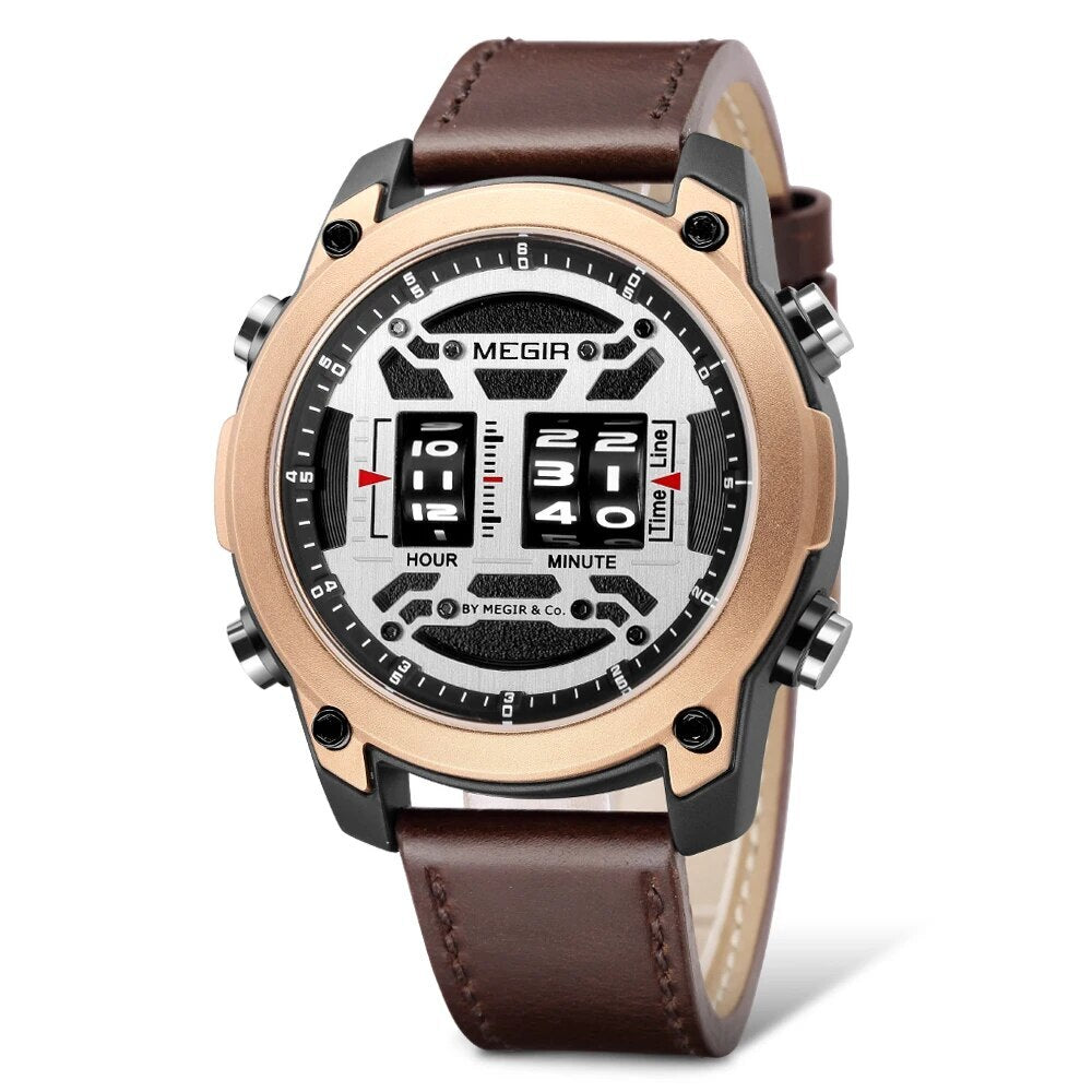MEGIR Men's Watch Roller Business Casual Wristwatch Leather Fashion Sports Quartz Watch Chronograph Waterproof Male Clock 2142-15