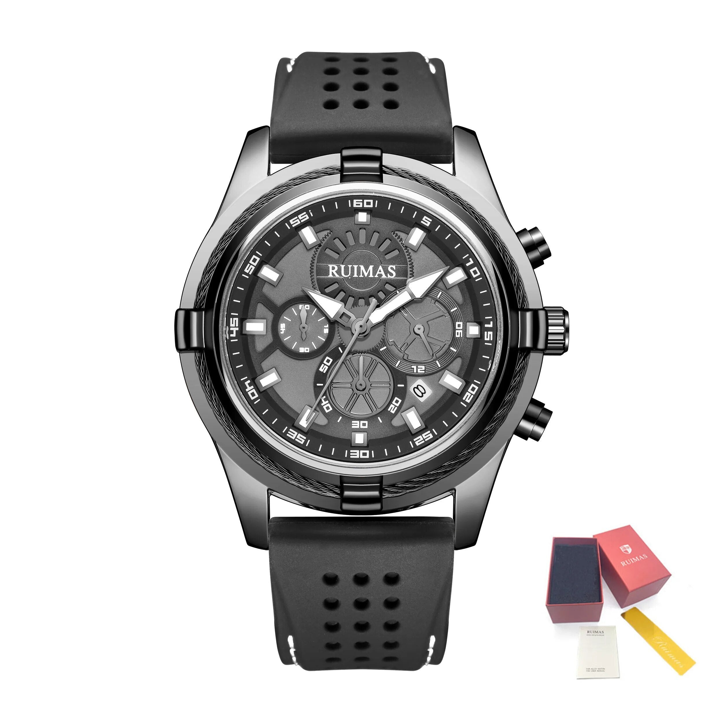 RUIMAS Top Luxury Quartz Wristwatches Men Silicone Large Dial  Military Sports Watches Waterproof Luminous Date Reloj Hombre