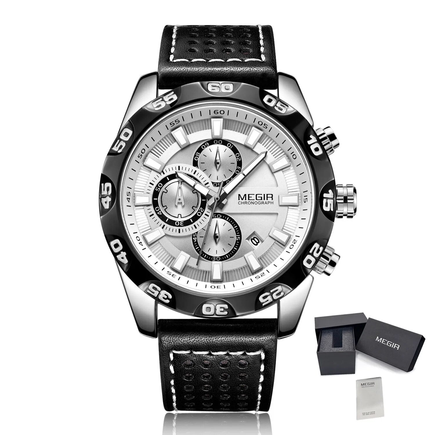 MEGIR Watches Mens Luxury Sports Military Watch Waterproof Luminous Quartz Wrist Watch Leather Casual Man Chronograph Clock-13