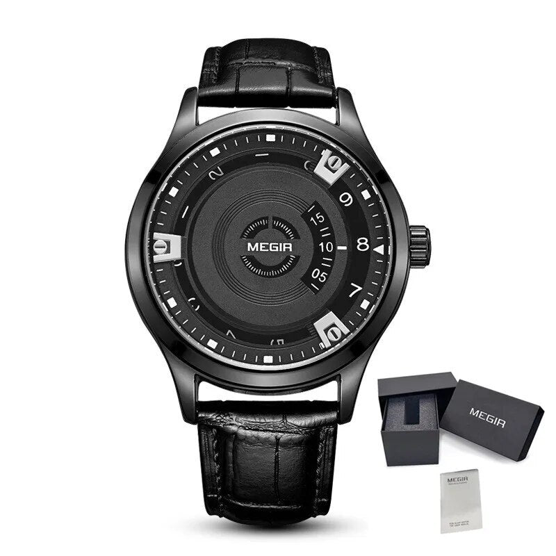 MEGIR Mens Watches Top Brand Luxury Leather Sport Military Watches Male Clock Waterproof Fashion Casual Quartz Wristwatch 1067