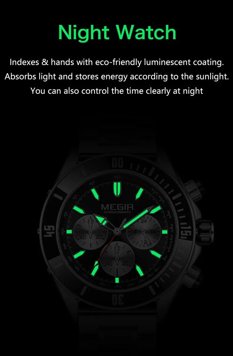 MEGIR Watch with Chronograph Men Fashion Quartz Military Waterproof Calendar Business Casual Wrist Watches Clock Montre Homme