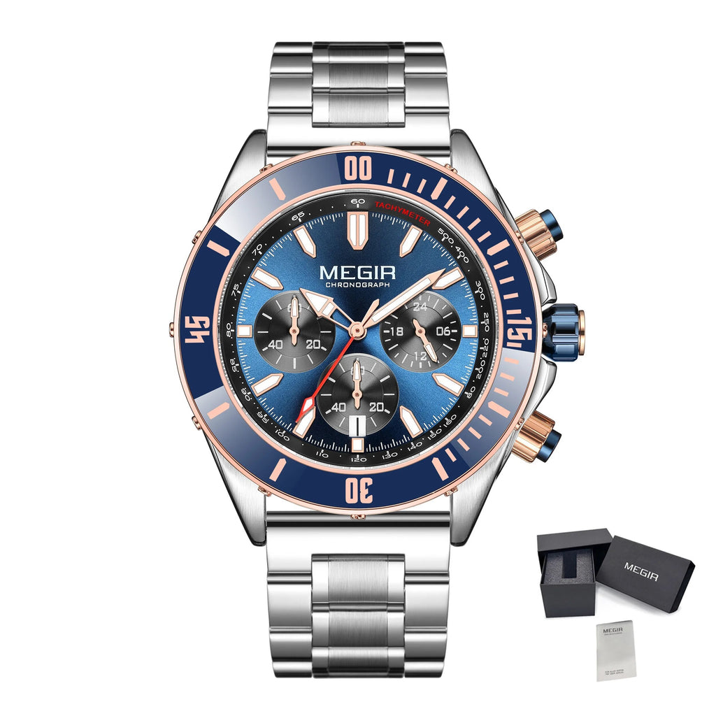 MEGIR Watch with Chronograph Men Fashion Quartz Military Waterproof Calendar Business Casual Wrist Watches Clock Montre Homme