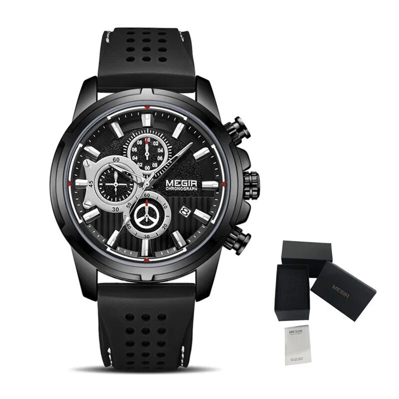 MEGIR Brand Luxury Sport Quartz Watch Silicone Chronograph Men Wristwatches Waterproof Male Calendar Clock Wrist Watch 2101