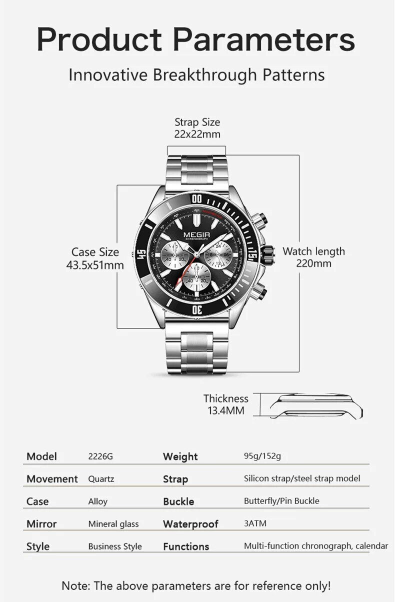 MEGIR Watch with Chronograph Men Fashion Quartz Military Waterproof Calendar Business Casual Wrist Watches Clock Montre Homme