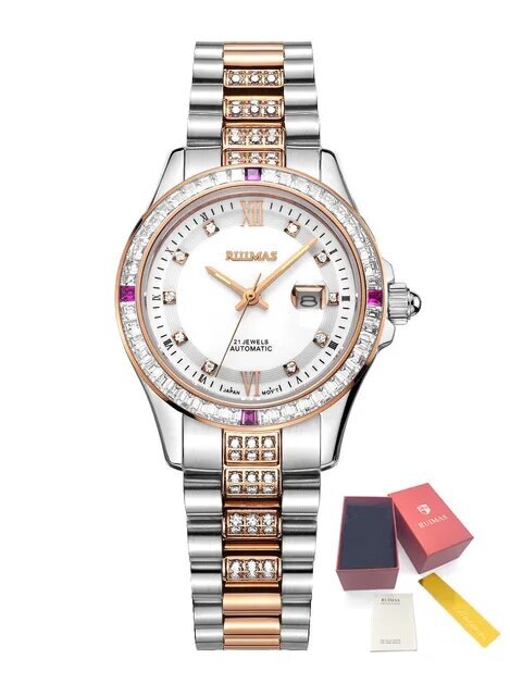 RUIMAS Sapphire Mechanical Women Watch Brand Luxury Steel Bracelet Ladies Fashion Watch Automatic Female Clock Reloj Mujer 6740-10