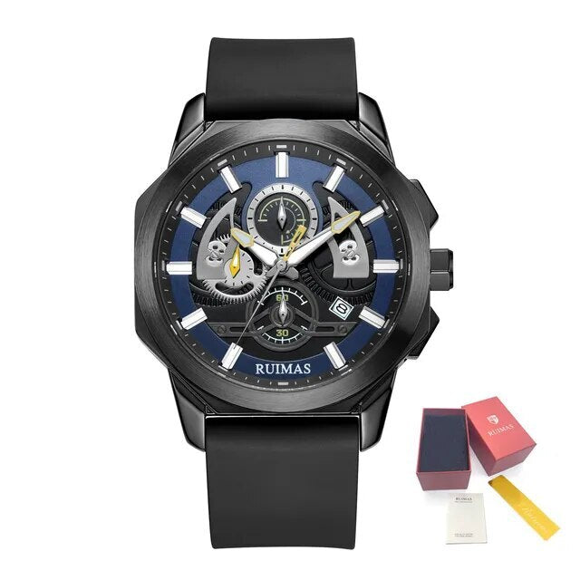 RUIMAS Sports Watches for Men Casual Luxury Quartz Wristwatch Calendar Luminous Silicone Chronograph Clock reloj hombre 581-14