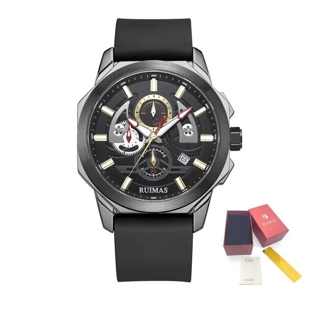 RUIMAS Sports Watches for Men Casual Luxury Quartz Wristwatch Calendar Luminous Silicone Chronograph Clock reloj hombre 581-12