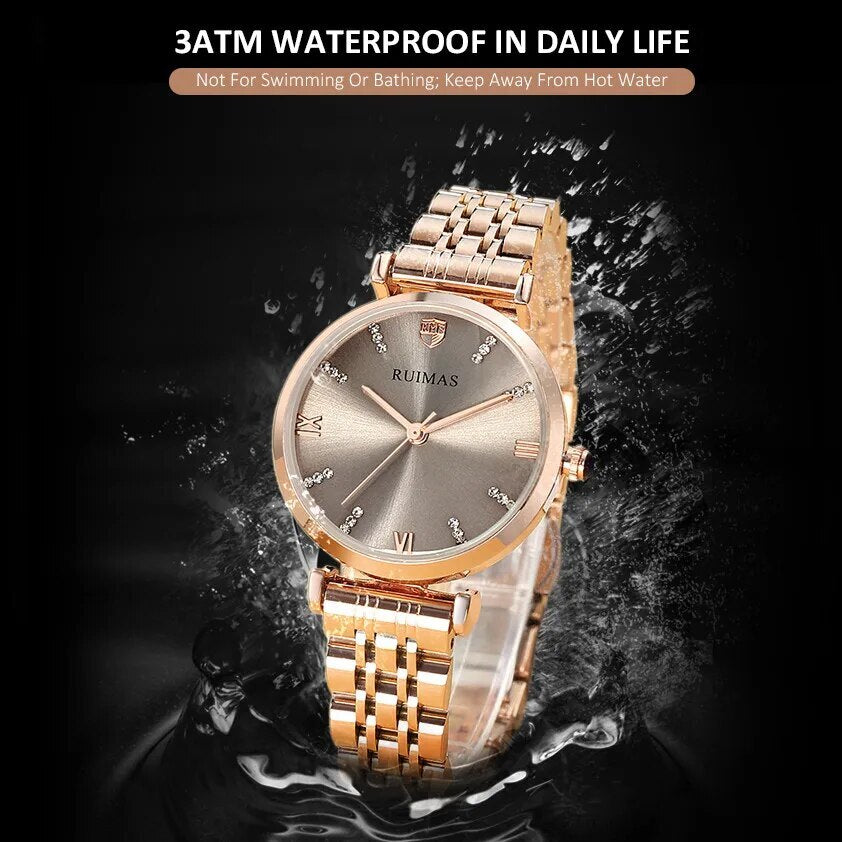 RUIMAS Women Watches Top Brand Luxury Quartz Watch Waterproof Fashion Ladies Wristwatch Stain Steel Dress Clock Reloj Mujer 536