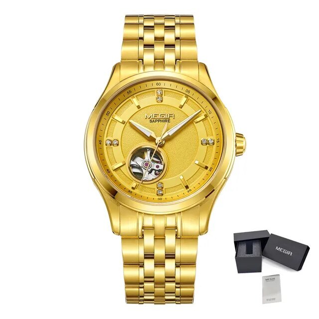 MEGIR Top Brand Luxury Business Watch Men Stainless Steel Waterproof Automatic Mechanical WristWatch Clock Big Dial Montre Homme-14