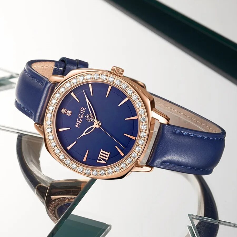 MEGIR Fashion Women Watch Luxury Diamond Leather Ladies Bracelet Watch Female Quartz Wristwatches Dress Clock Relogio Feminino-9