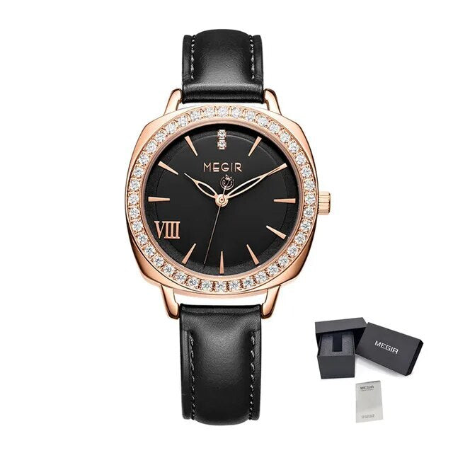 MEGIR Fashion Women Watch Luxury Diamond Leather Ladies Bracelet Watch Female Quartz Wristwatches Dress Clock Relogio Feminino-14