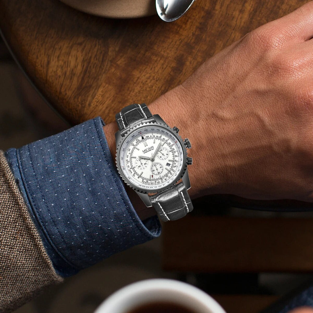 MEGIR Fashion Leather Strap Quartz Watches Waterproof Luminous Men Casual Sport Wristwatch Date Clock Chronograph Reloj Hombre-1