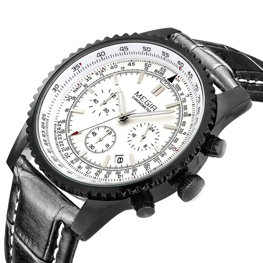 MEGIR Fashion Leather Strap Quartz Watches Waterproof Luminous Men Casual Sport Wristwatch Date Clock Chronograph Reloj Hombre-4