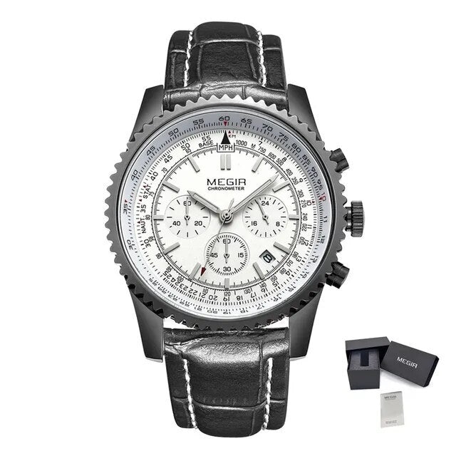 MEGIR Fashion Leather Strap Quartz Watches Waterproof Luminous Men Casual Sport Wristwatch Date Clock Chronograph Reloj Hombre-8