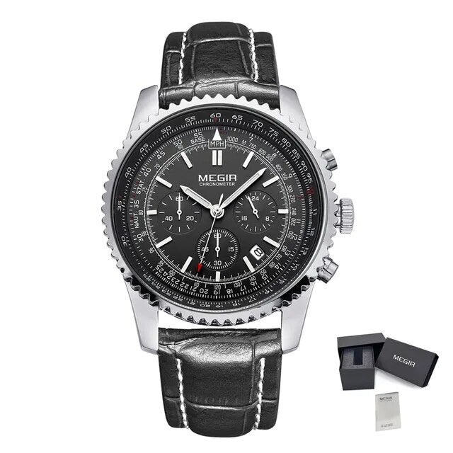 MEGIR Fashion Leather Strap Quartz Watches Waterproof Luminous Men Casual Sport Wristwatch Date Clock Chronograph Reloj Hombre-9