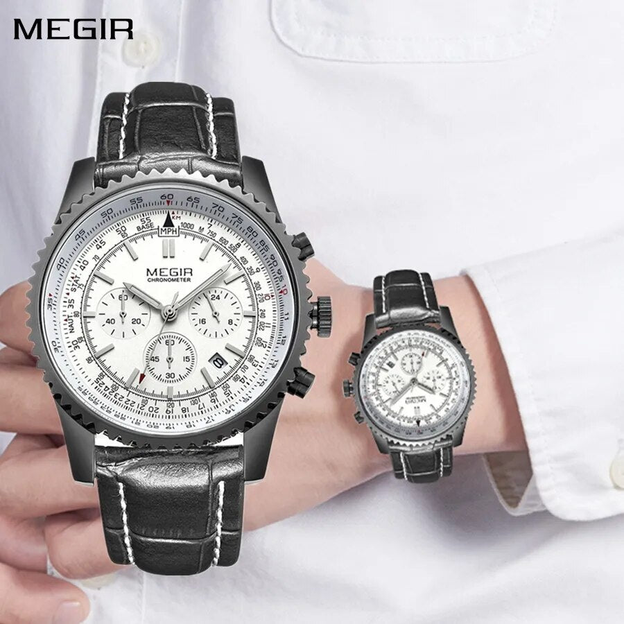 MEGIR Fashion Leather Strap Quartz Watches Waterproof Luminous Men Casual Sport Wristwatch Date Clock Chronograph Reloj Hombre-0