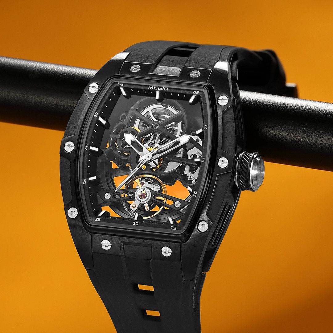 MEGIR Original Fashion Men Watches Automatic Mechanical Watch Steel Case Sport Skeleton Dial Wristwatch Waterproof Clock Reloj Hombre 2242-7