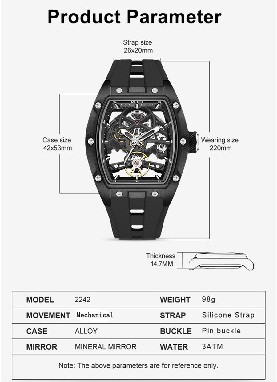 MEGIR Original Fashion Men Watches Automatic Mechanical Watch Steel Case Sport Skeleton Dial Wristwatch Waterproof Clock Reloj Hombre 2242-8