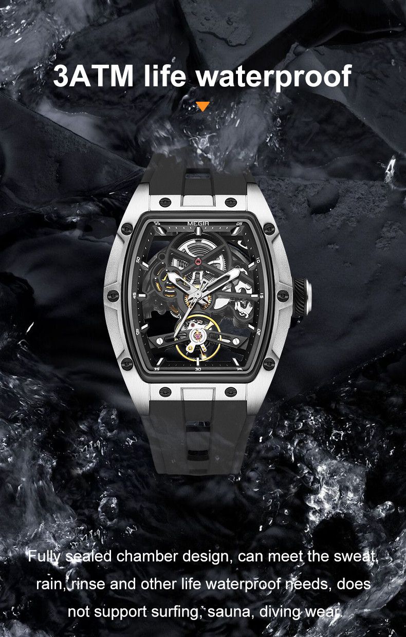 MEGIR Original Fashion Men Watches Automatic Mechanical Watch Steel Case Sport Skeleton Dial Wristwatch Waterproof Clock Reloj Hombre 2242-10