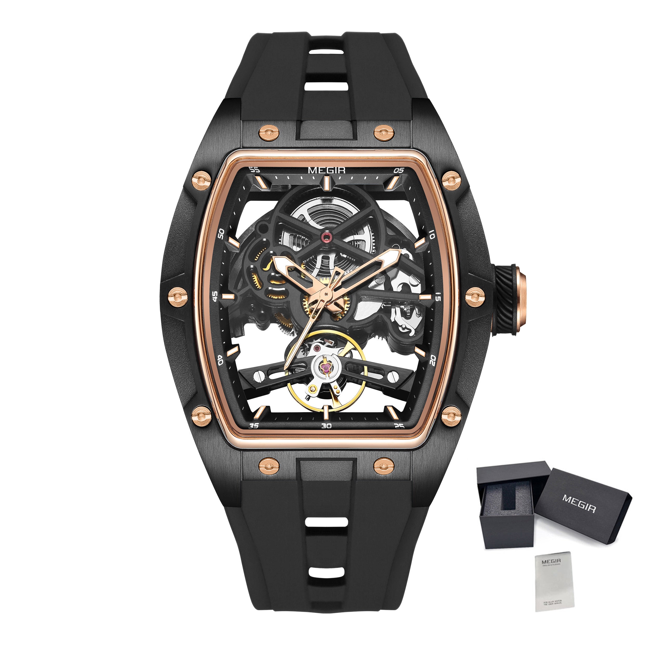 MEGIR Original Fashion Men Watches Automatic Mechanical Watch Steel Case Sport Skeleton Dial Wristwatch Waterproof Clock Reloj Hombre 2242-21