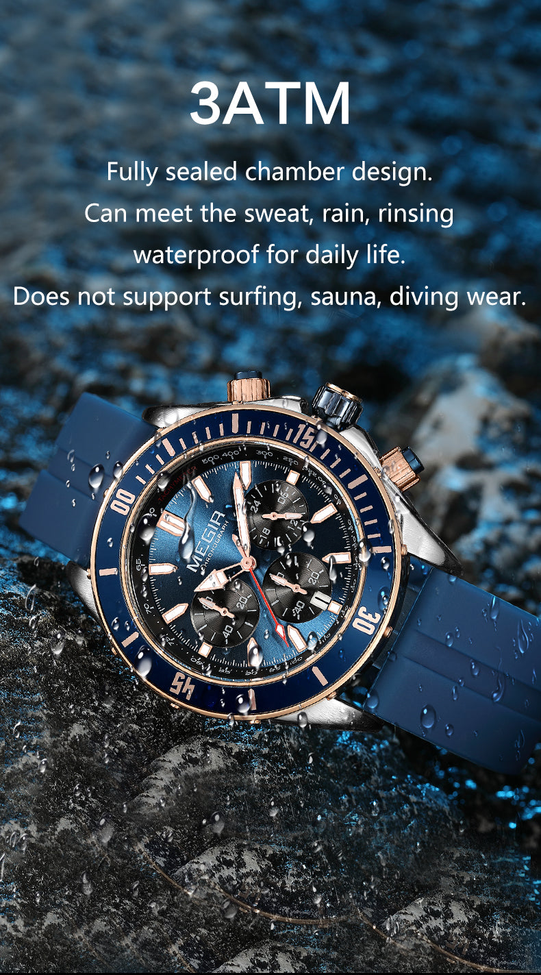 MEGIR Watch with Chronograph Men Fashion Quartz Military Waterproof Calendar Business Casual Wrist Watches Clock Montre Homme