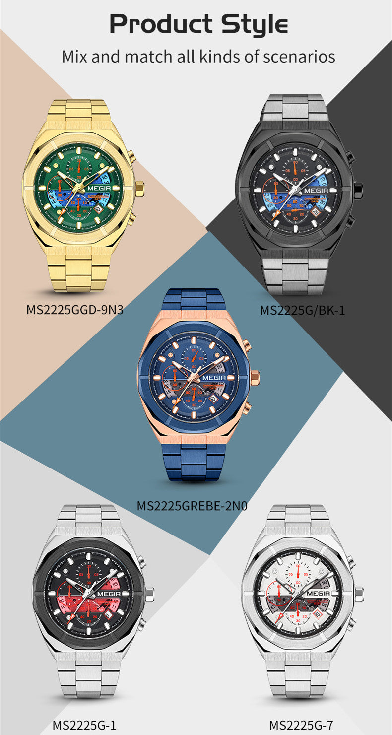 MEGIR New Watch for Men Top Brand Luxury Casual Quartz Wristwatch with Chronograph Waterproof Luminous Auto Date Reloj Hombre-6