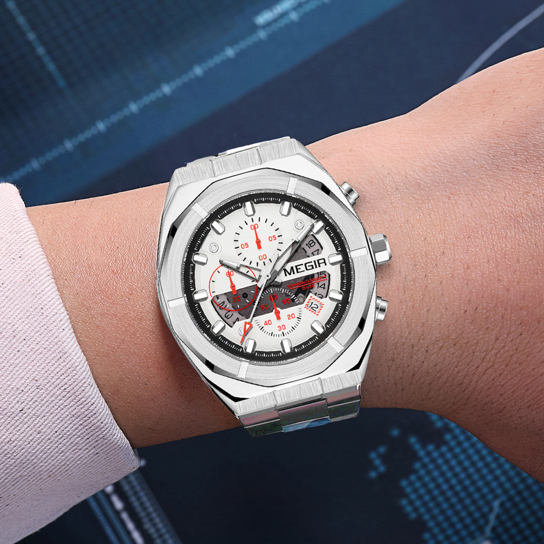 MEGIR New Watch for Men Top Brand Luxury Casual Quartz Wristwatch with Chronograph Waterproof Luminous Auto Date Reloj Hombre-2